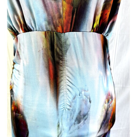 CREOLA Women A-Line Dress Sz 44/8 Multicolor Abstract Print Stretch V-Neck Italy - Picture 5 of 16